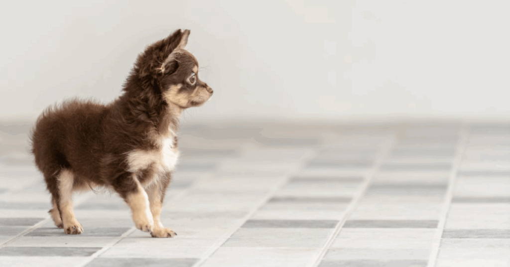 cute puppy on a tiled floor