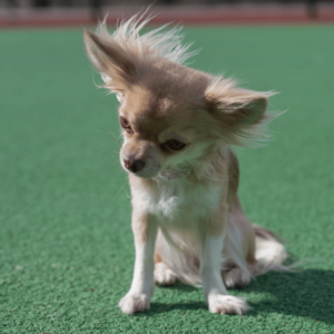 teaching leave it to a chihuahua outdoors in grass